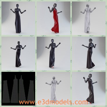 3d model the long dress - This is a 3d model of the long dress,which is made with high quality.The model is made for females for evening dinners,which is formal and fashionable.