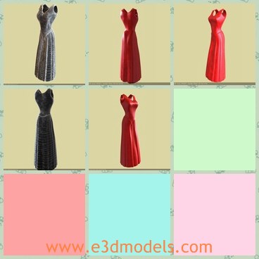 3d model the long elegant dress - This is a 3d model of the long elegant dress,which is sexy and pretty.The dress is made of fibre materials.