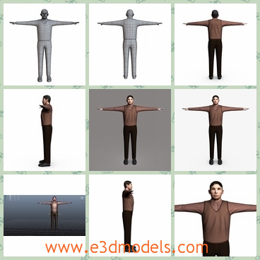 3d model the male in casual clothes - This is a 3d model of the male in casual clothes,which is standing on the floor and themodel is UV unwrapped.