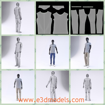 3d model the male in white T-shirt - This is a 3d model of the male in white T-shirt,which is tall and handsome.The male is for the usage of display and pants are suitable for the male mannequin,