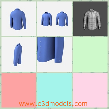 3d model the male shirt in blue - This is a 3d model of the male shirt in blue,which is sleeved and long.The model is formal and it is fit for the workers.