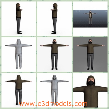 3d model the male terroist - This is a 3d model about the male terrorist,which has a mask on his face and the model is insurgent and dangerous.
