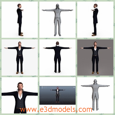 3d model the male with a suit - This is a 3d model of the male with a suit,which is made based on the real base.The man is unwrapped.