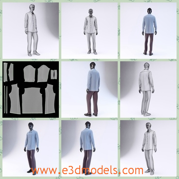 3d model the man in the showroom - This is a 3d model of the man in showrrom,who is the male mannequin in the store.The model has trousers and shirt with him.