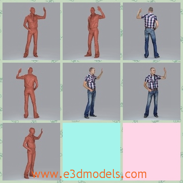 3d model the man who is waving - This is a 3d model of the man who is waving his hand.The man is standing on the ground with a smile.