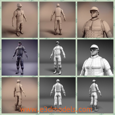 3d model the man with a glasses - This is a 3d model of the man with a glasses,who is special and strong.The model has the uniform on him.