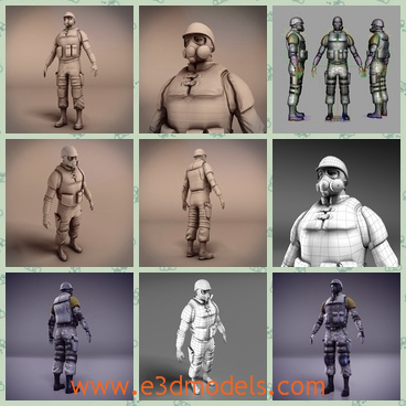 3d model the man with a mask - This is a 3d model of the man with a mask,who has a hat and uniform.The body is strong and tall.