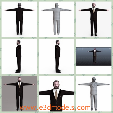 3d model the man with a tie - This is a 3d model of the man with a tie,which is a formal businessman and he is skinning,The man has mustache.