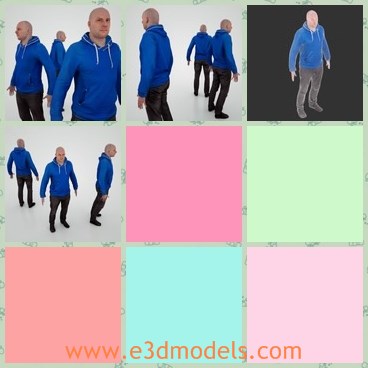 3d model the man with blue sweatshirt - This is a 3d model of the man with blue sweatshir,who is strong and bald.The man is made according to the real figure in movies.