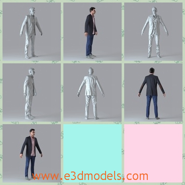 3d model the man with sportcoat - This is a 3d model of a man with sportcoat,who is tall and rigged.The model is young and has jeans.