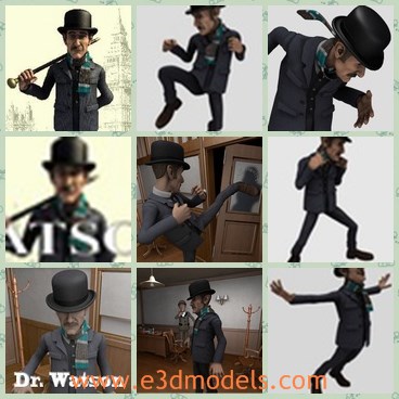 3d model the man with the cane - This is a 3d model of the man with the cane.The man is the character Dr.Watson in the movie.