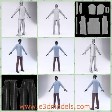 3d model the mannequin in white shirt - This is a 3d model of the mannequin in white shirt,who is standing on the ground and strenching his arms.