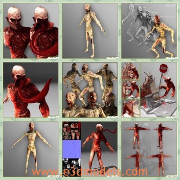 3d model the monster - This is a 3d the monster,which are Skinless Crawler and Genetic Monster.These models were realized using 3D Studio Max version 2011 and Vray rendering engine version 2.0, so it is optimized for working in this environment.