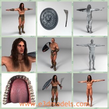 3d model the naked man - This is a 3d model of the naked man,which is the medieval character in ancient times.The man has long hair and a shield.