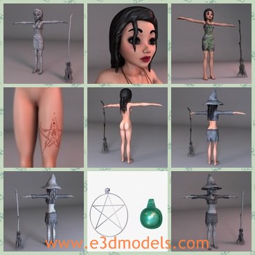 3d model the naked witch - This is a 3d model of the naked witch,who is the cartoom figure with a broom and a hat.The model has magic power.