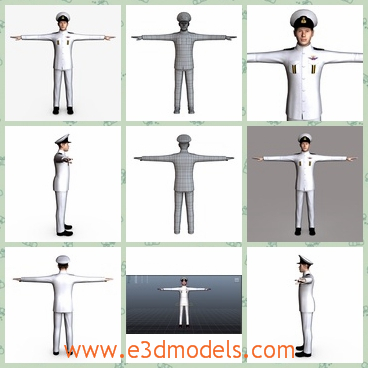 3d model the navy man with a hat - This is a 3d model of the navy man,which is a captain of a ship.His uniform is white and handsome,and the man belongs to the army.