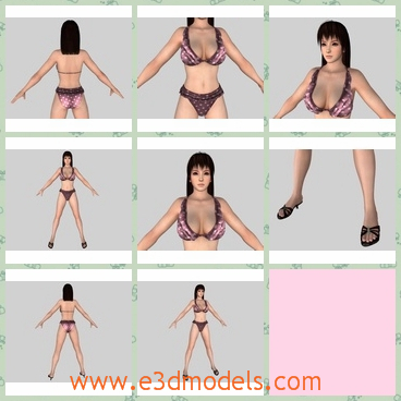 3d model the pretty girl in bikini - This is a 3d model of the pretty girl in bikini,who is slim and brunette.The model is very qualified and she has smooth skin.