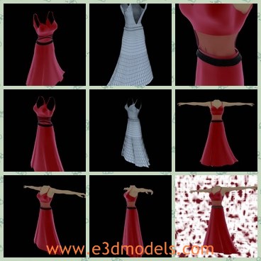 3d model the red dress - This is a 3d model of the red dress,which is the evening gown made with soft materials.The dress is designed by a famou creator in Europe.