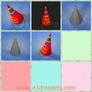 3d model the red hat - This is a 3d model of the birthday red hat,which is usually used in the birthday party for kids.There are words on the hat.