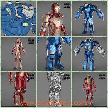 3d model the robot man with a suit - This is a 3d model of the robot man with a suit,which is tall and strong.The model is an iron man in red and in blue.The man has a mask on his face.