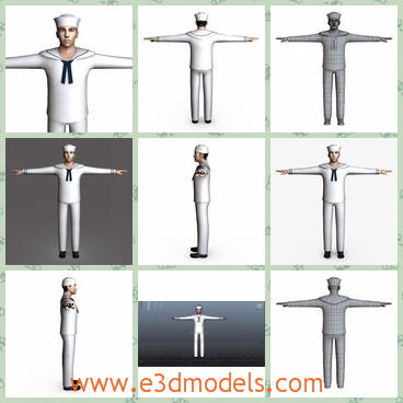 3d model the sailor in white uniform - This is a 3d model of the sailor in white uniform,which has a hat on his head.The body is strong and healthy.