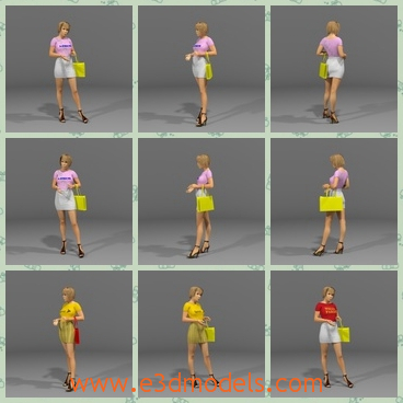 3d model the sexy female - This is a 3d model of the sexy female,who has the miniskirt and is standing on the floor with a purse on her arm.