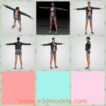 3d model the sexy girl - This is a 3d model of the sexy girl,who has the opened breast.The girl has the shorts and shoes.