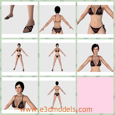 3d model the sexy girl - This is a 3d model of the sexy girl,who is having binikis on her body.The model has short hair and she is brunette.