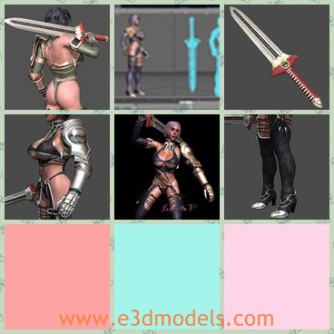 3d model the sexy woman - This is a 3d model of the sexy woman,which is standing on the ground with a sword.The model is a woman warrior with only bras and pant.