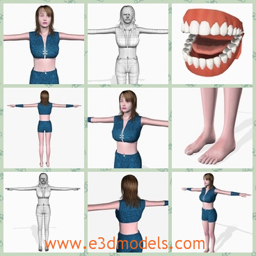 3d model the sexy woman - This is a 3d model of the sexy woman,who is standing on the floor and bare-footed.The girl has a pretty shorts and she is slim and has fine skin.