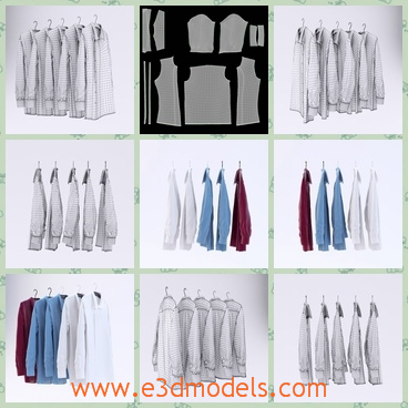 3d model the shirts in different colors - This is a 3d model of the shirts in different colors,which are tidy and clean.The shirts are hanged on the hangers and arranged very neat.
