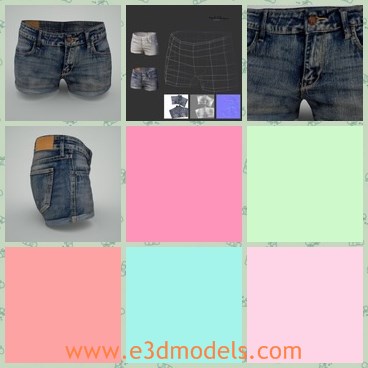 3d model the short pants - This is a 3dmodel of the shorts pants,which is sexy and made of jeans material.The model is popular among young girls.