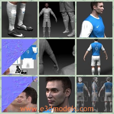 3d model the soccer player - This is a 3d model of the soccer player,who is a games quality model that will enhance detail and realism to any of your sports and outdoors rendering projects.
