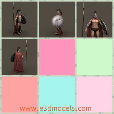 3d model the soldier and his shield - This is a 3d model of the soldier and his shield,who is the ancient type from Greek.The model has the ancient spear also.