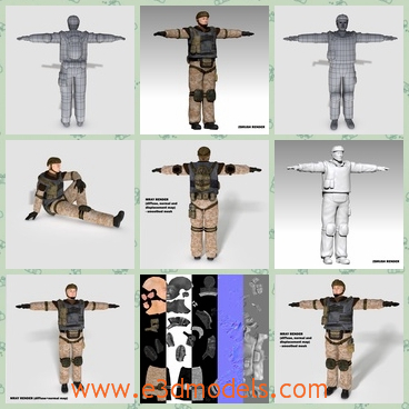 3d model the soldier in his uniform - This is a 3d model of the soldier in his uniform,who is strenching his arms and standing on the ground.