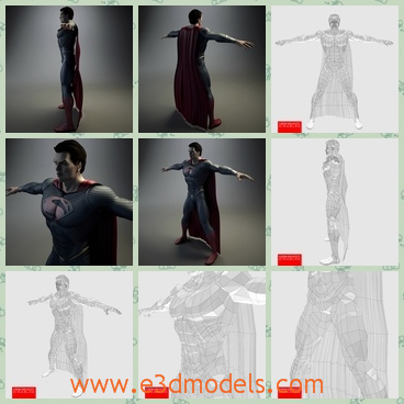 3d model the steel superman - This is a 3d model of the steel superman,who is an athlete.He has a cloak on his back.The model is a superhero in the movie.