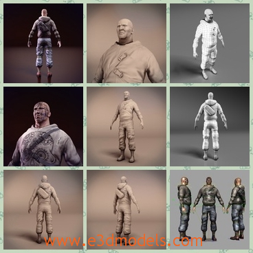 3d model the strong guy - This is a 3d model of the strong guy,who is a fighter in the game.The model has the handsome tattoo on his body.