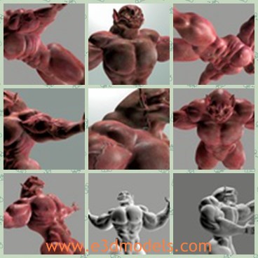 3d model the strong man - This is a 3d model of the naked strong man,who is red and large.He has the large body and ugly face.