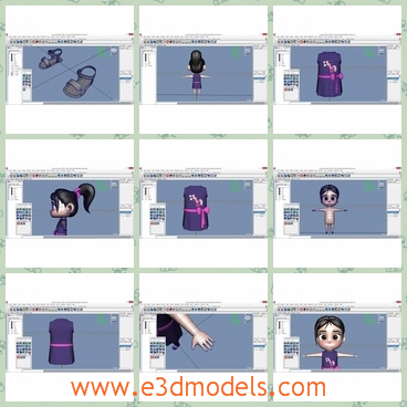 3d model the stylised girl - This is a 3d model of the styised girl,which is a cartoon figure.The model is cute and with a big head.