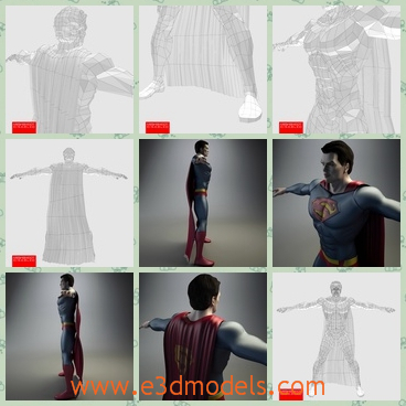 3d model the superman with a cloak - This is a 3d model of the superman with a cloak,who is strong and fantastic.The model is the famous figure in the movie.