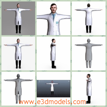 3d model the surgeon man in white - This is a 3d model of the surgeon man in white,which has mustache with him and the body is streight.The model has a coat with him.