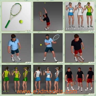 3d model the tenneis players - This is a 3d model of the tennis players on the playground,who are standing and practicing the skills.There are girls and boys.3