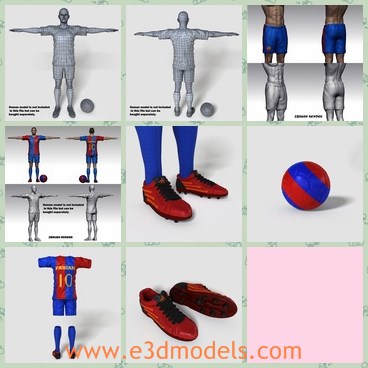 3d model the uniform of a football player - This is a 3d model of the uniform of a football player,which contains the shorts,the shirt,the clothes and the shoes.