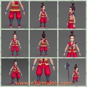 3d model the warrior - This is a 3 modle of the warrior,who is a young boy in red uniform and weapon.The boy is a cartoon figure and who is famous in medieval time.