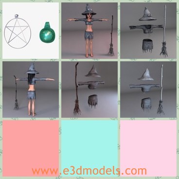 3d model the witch - This is a 3d model of the witch,who has a hat and a broom with her.The model is sold separately and is not included in this product


.