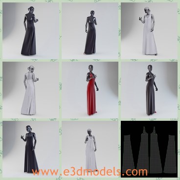 3d model the woman and the dress - This is a 3d model of the woman with a long dress,which contains three colors,the black,the white and the red.The red one looks more sexy and attractive then the other two.
