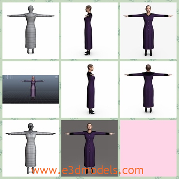 3d model the woman in a long dress - This is a 3d model of the woman in a long dress,which is standing and made in the realistic model.