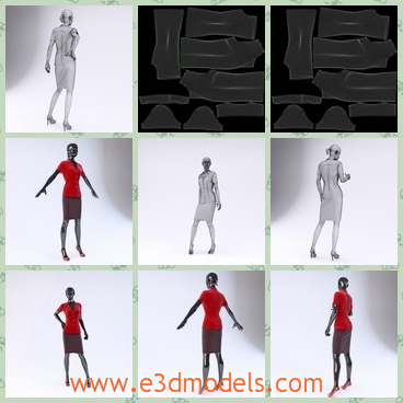 3d model the woman in red - This is a 3d model of the woman in red,who is tall and slender.The models are grouped for easy selection
 and all colors can be easily modified
.