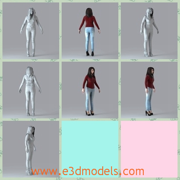 3d model the woman in red clothing - This is a 3d model of the woman in red clothing,who has high-heeled shoes and she is brunette.