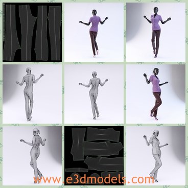 3d model the woman in the showroom - This is a 3d model of the woman in the showroom,which has the purple blouse and the trousers.